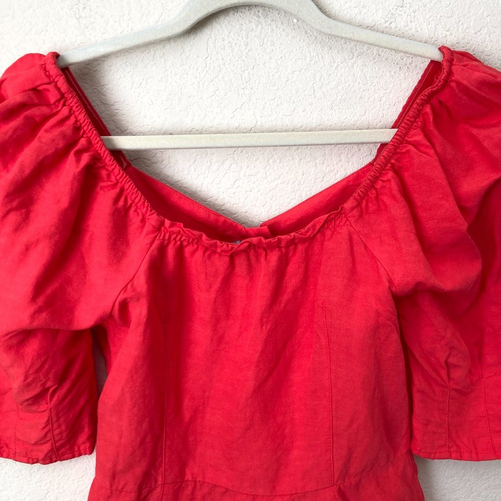 Something Navy Linen Blend Front Button Puff Slee… - image 7